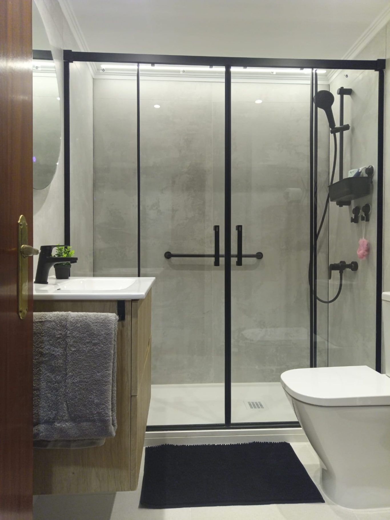 REFORMA GENERAL mampara de entrada central. perfileria negra